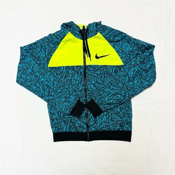 Nike Women’s Zip-Up Blue Green Long Sleeve Hooded Windbreaker Size Medium - Picture 1 of 4